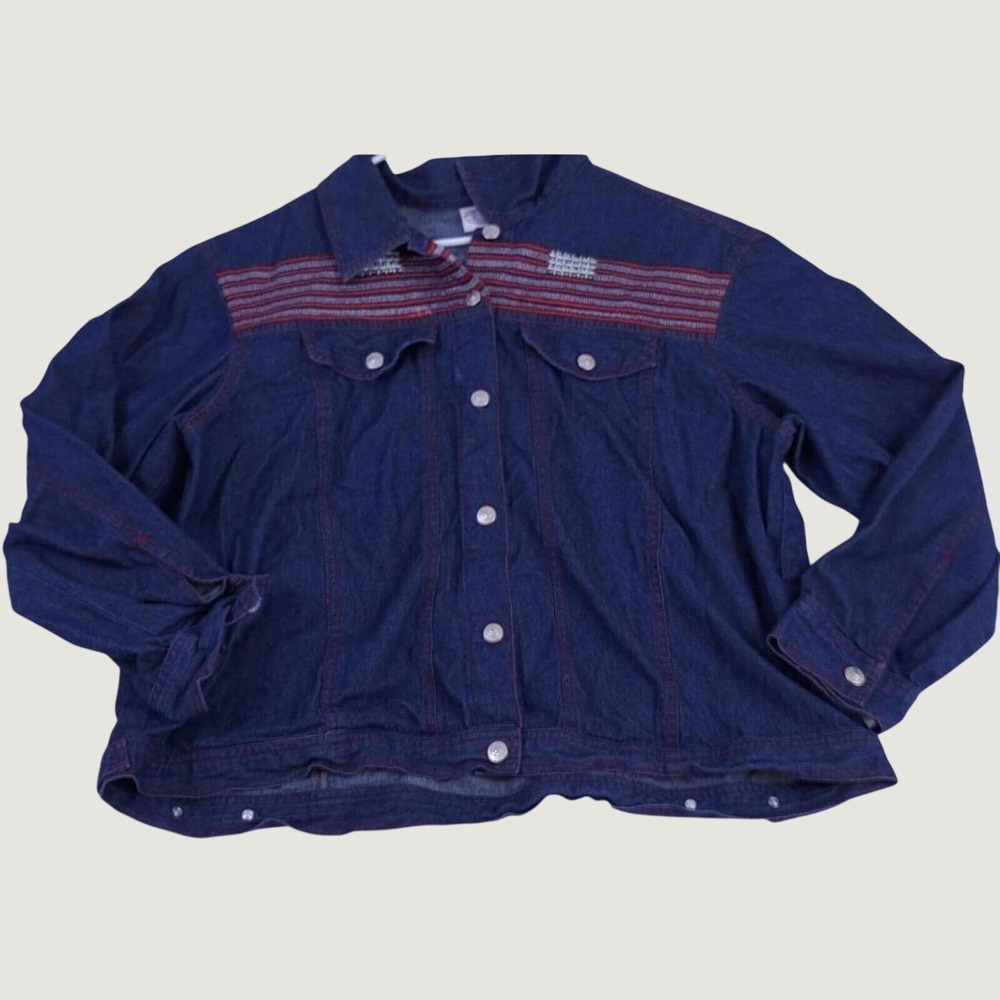 Carolina Blues Jean‎ Jacket Womens 22 Blue Vintage Lightweight Red Stitching
